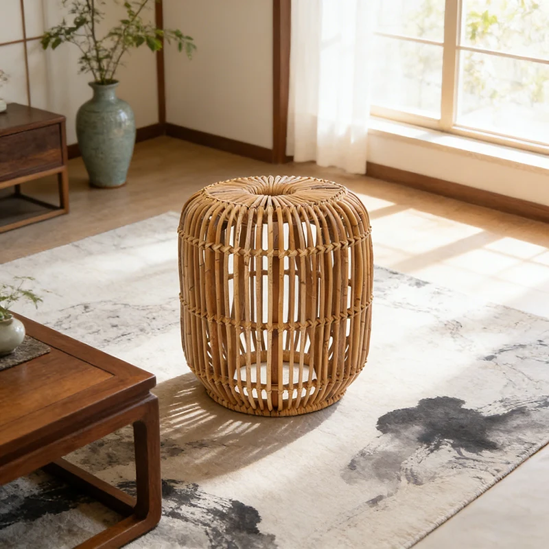 Modern Minimalist Bamboo Rattan Outdoor Side Table Lightweight, Durable, Eco-Friendly & Breathable Design For Patio And Garden