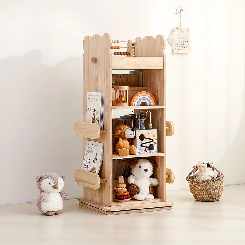 Modern Minimalist Rectangular Solid Wood Bookshelves 3/4-Tier Rotatable For Living Room