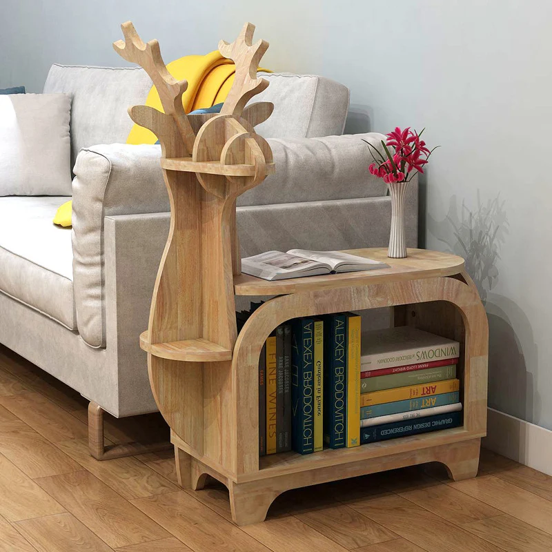 Modern Art Deco Reindeer-Shaped Solid Wood Multi-Layer Panel Bookshelves 2-Tier For Living Room