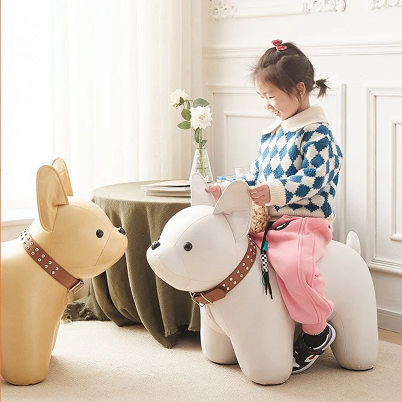 Modern Minimalist Dog-Shaped Synthetic Fabric Cotton Footstool For Living Room