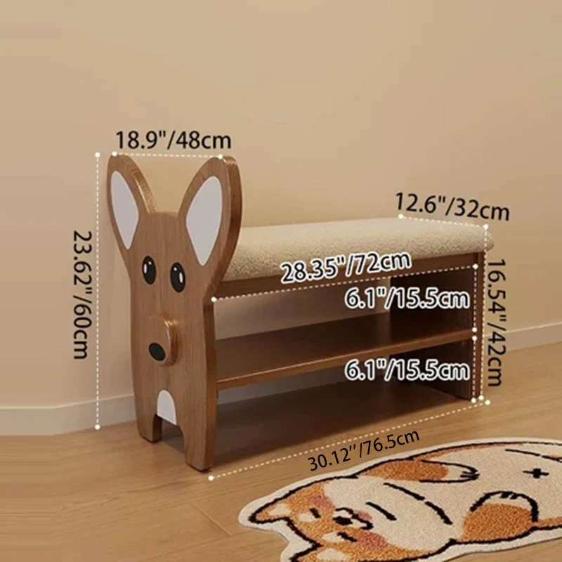 Modern Minimalist Dog-Shaped Red Oak Wood Teddy Plush Sponge Acrylic Footstool For Hallway