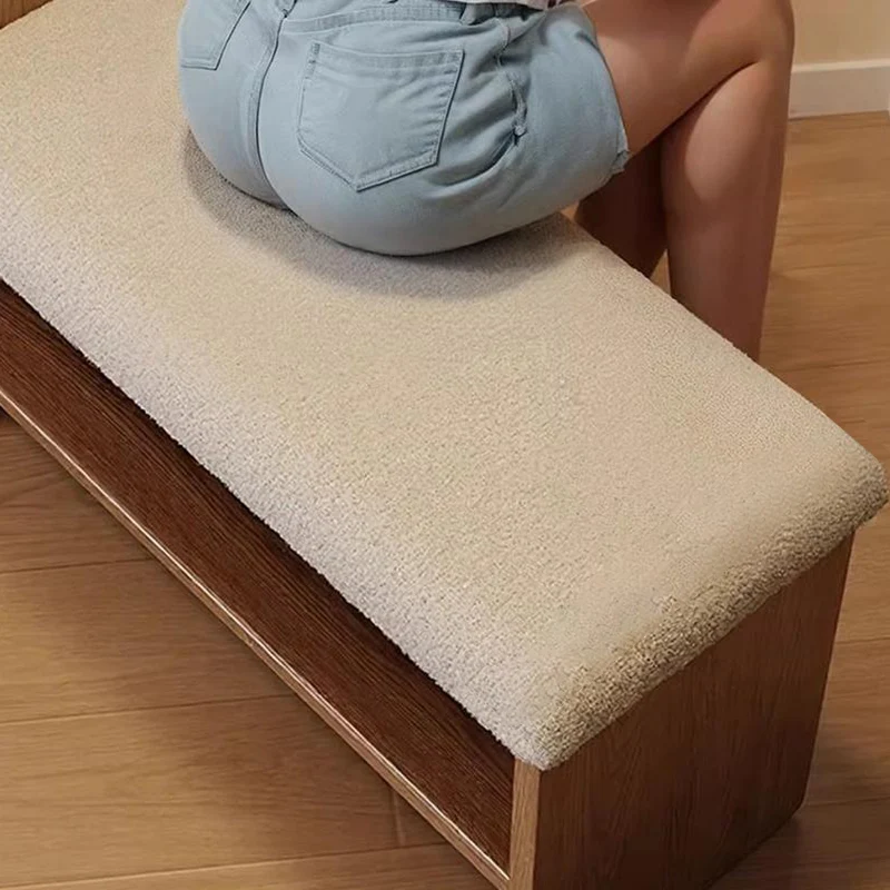Modern Minimalist Dog-Shaped Red Oak Wood Teddy Plush Sponge Acrylic Footstool For Hallway