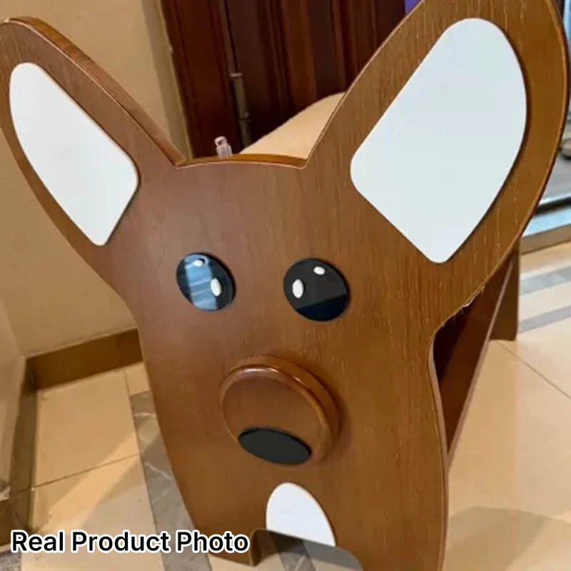 Modern Minimalist Dog-Shaped Red Oak Wood Teddy Plush Sponge Acrylic Footstool For Hallway