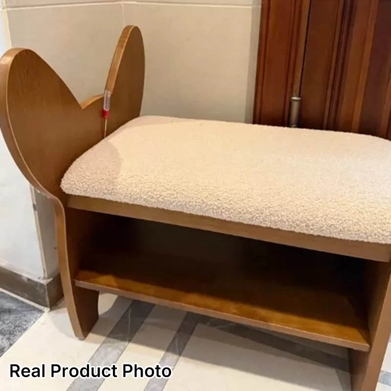 Modern Minimalist Dog-Shaped Red Oak Wood Teddy Plush Sponge Acrylic Footstool For Hallway