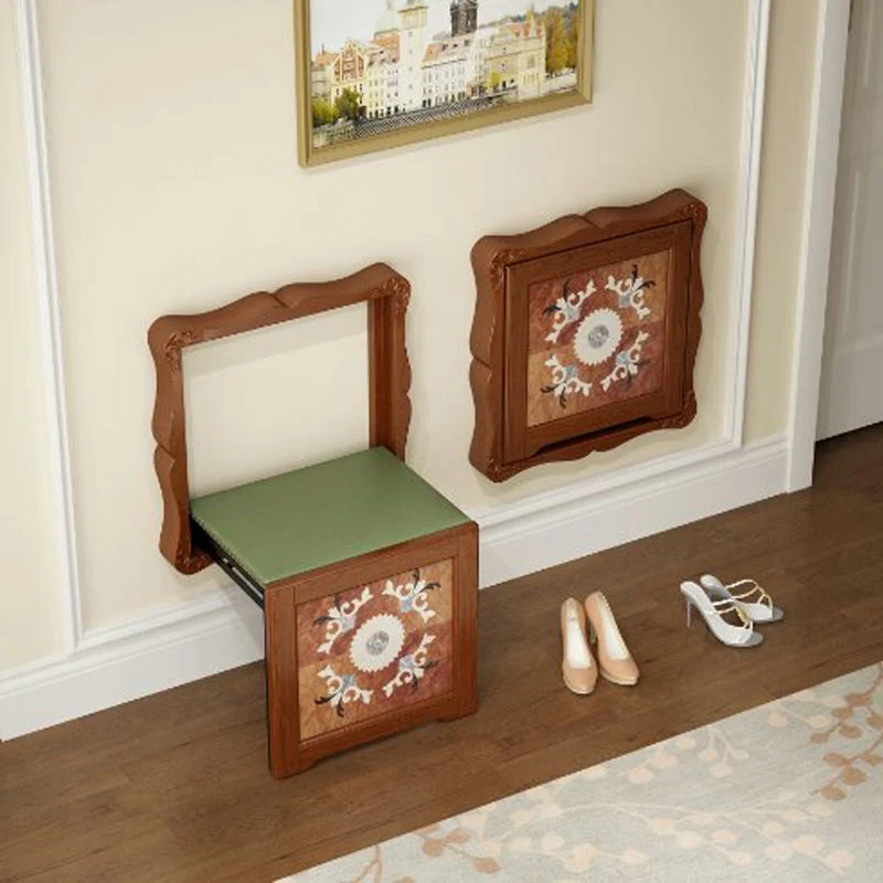 Traditional Vintage Rectangular Rubberwood Sponge Synthetic Leather Footstool Foldable For Hallways