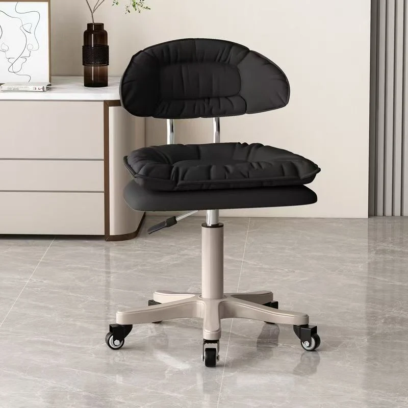 Modern Minimalist Square PU Leather Iron 360°Swivel Movable Height Adjustable Desk Chair Backrest Armless For Home Office