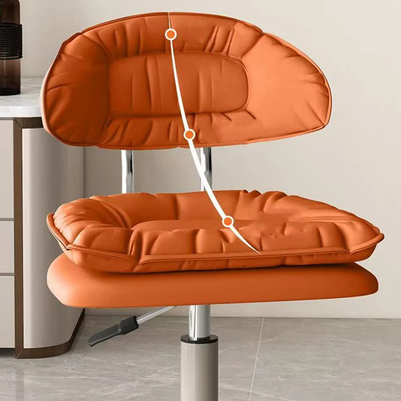Modern Minimalist Square PU Leather Iron 360°Swivel Movable Height Adjustable Desk Chair Backrest Armless For Home Office