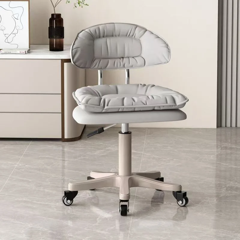 Modern Minimalist Square PU Leather Iron 360°Swivel Movable Height Adjustable Desk Chair Backrest Armless For Home Office