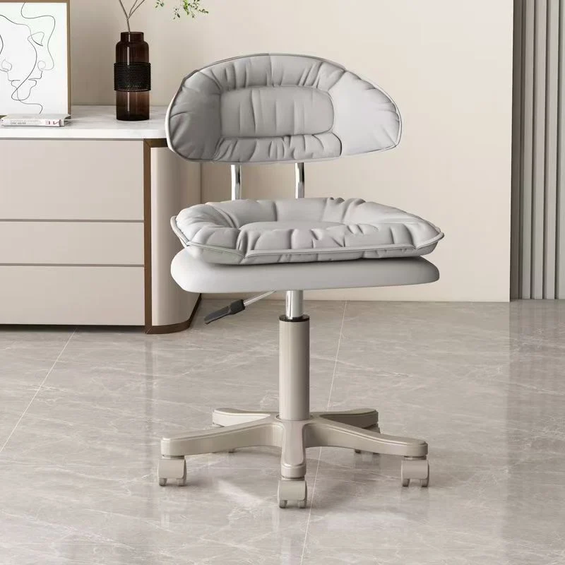 Modern Minimalist Square PU Leather Iron 360°Swivel Movable Height Adjustable Desk Chair Backrest Armless For Home Office