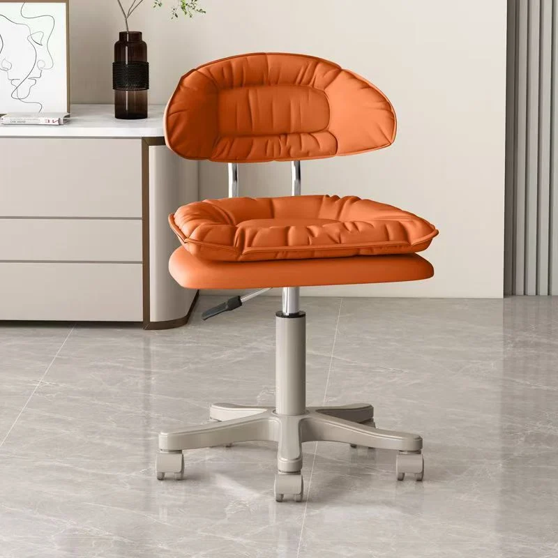 Modern Minimalist Square PU Leather Iron 360°Swivel Movable Height Adjustable Desk Chair Backrest Armless For Home Office