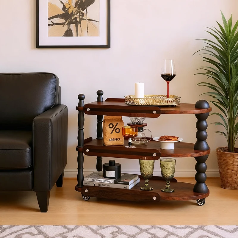 Contemporary Retro Ellipse Rubberwood Movable End Table 3-Tier For Living Room