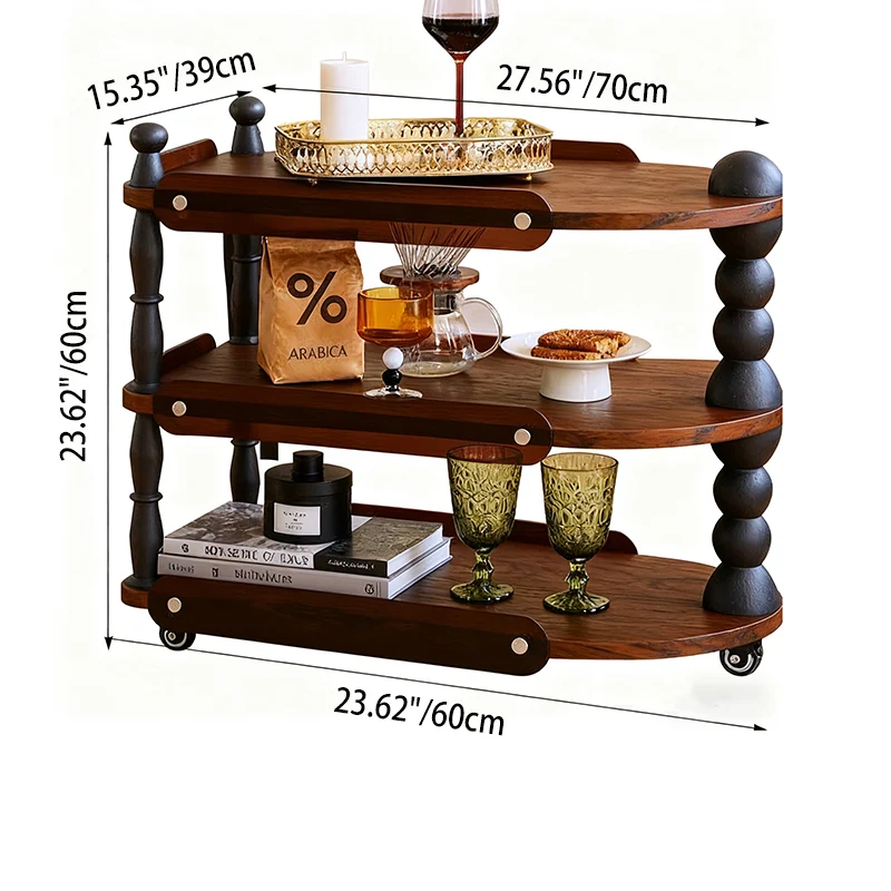 Contemporary Retro Ellipse Rubberwood Movable End Table 3-Tier For Living Room