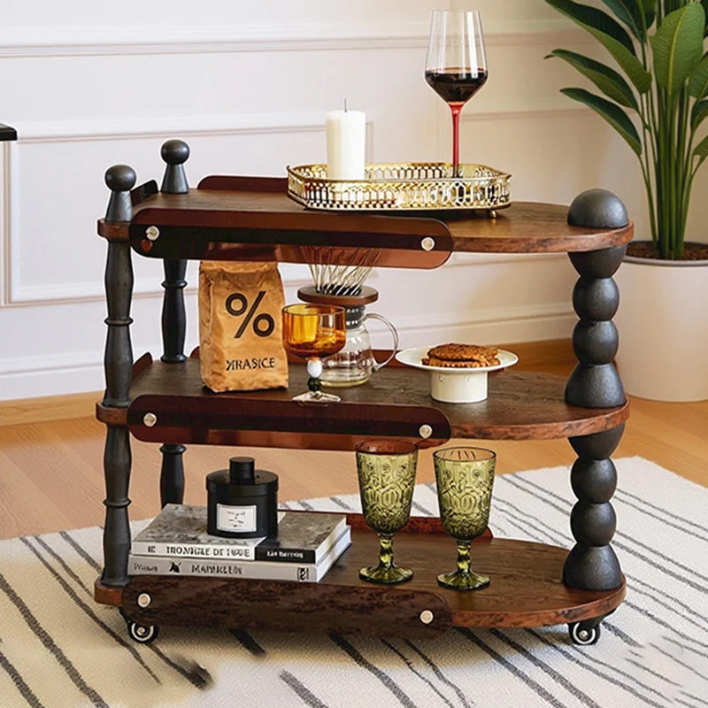 Contemporary Retro Ellipse Rubberwood Movable End Table 3-Tier For Living Room