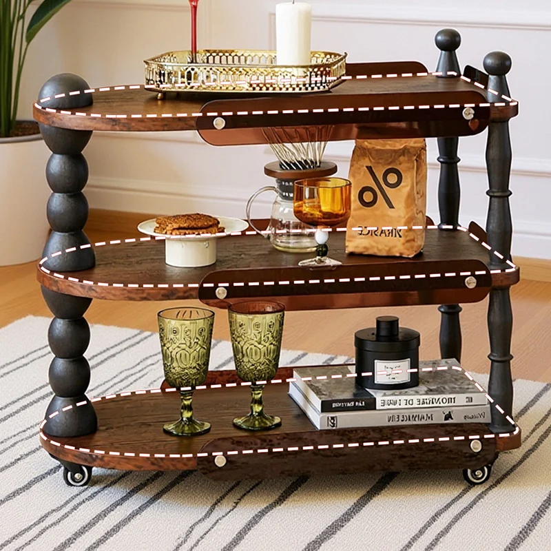 Contemporary Retro Ellipse Rubberwood Movable End Table 3-Tier For Living Room