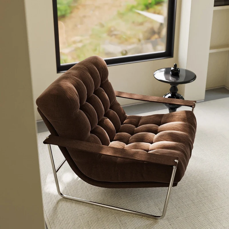 Contemporary Nordic Square Rectangular Corduroy Stainless Steel Accent Chair Backrest Armrest For Living Room