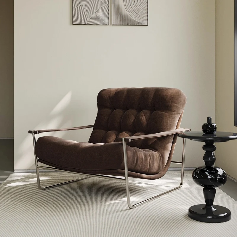 Contemporary Nordic Square Rectangular Corduroy Stainless Steel Accent Chair Backrest Armrest For Living Room