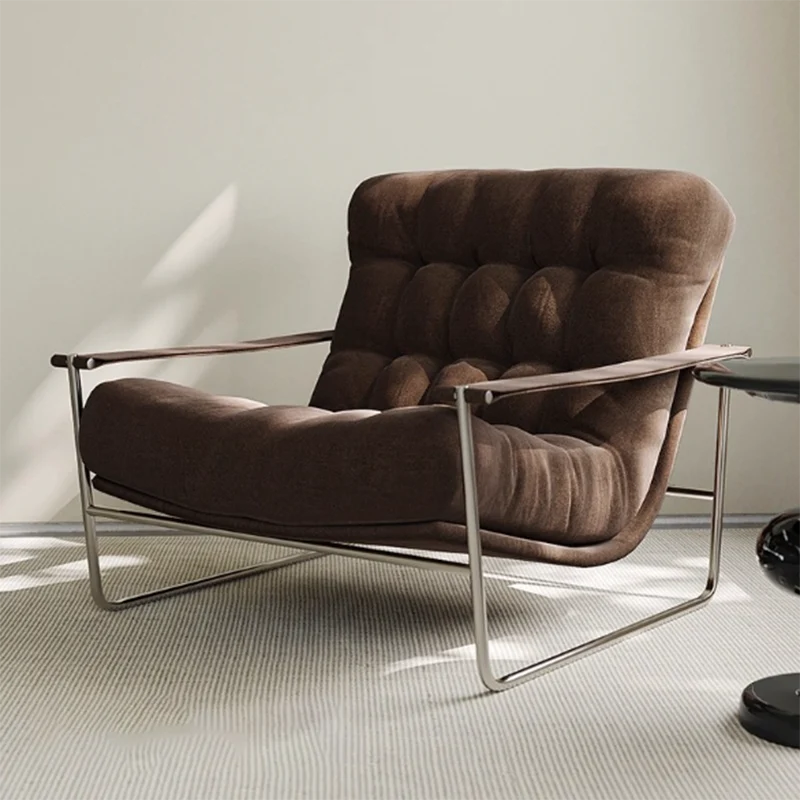 Contemporary Nordic Square Rectangular Corduroy Stainless Steel Accent Chair Backrest Armrest For Living Room