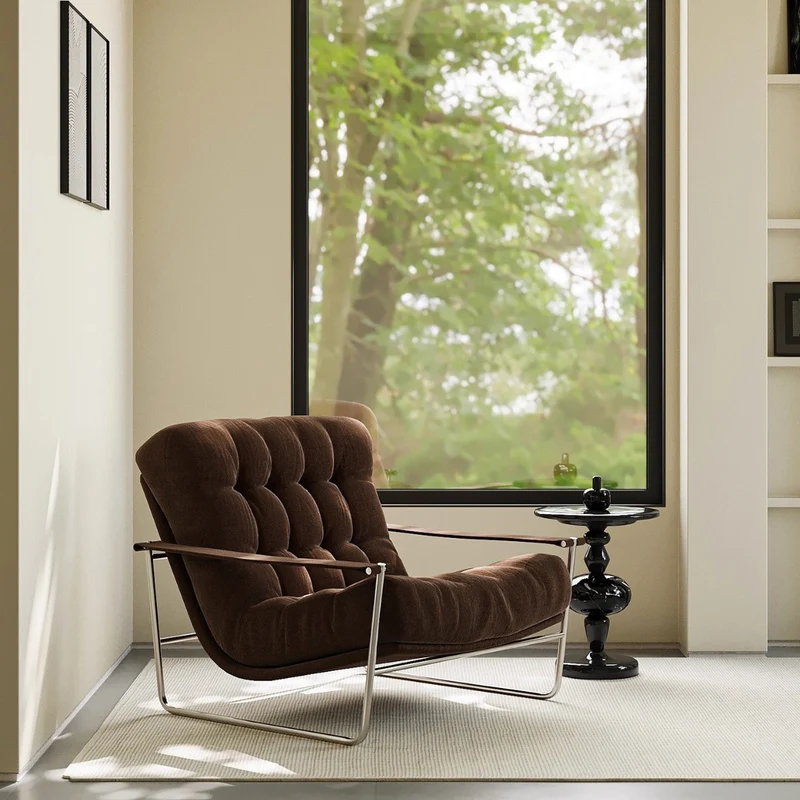 Contemporary Nordic Square Rectangular Corduroy Stainless Steel Accent Chair Backrest Armrest For Living Room