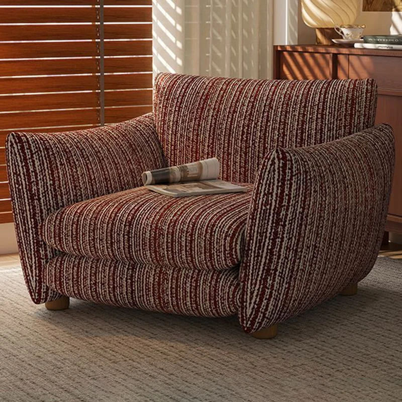 Traditional Vintage Curved Multi-Layer Board Solid Wood Cotton-Linen Sponge Accent Chair Backrest Armrest For Living Room