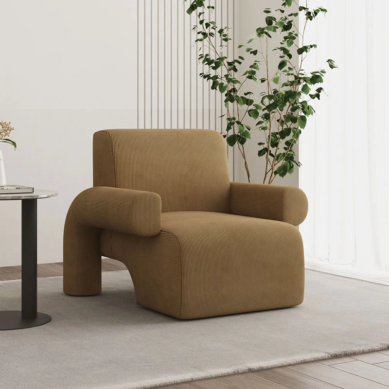 Modern Luxury Corduroy Tech Sherpa Fabric Solid Wood Rounded Square Accent Chair With Backrest Armrests For Living Room