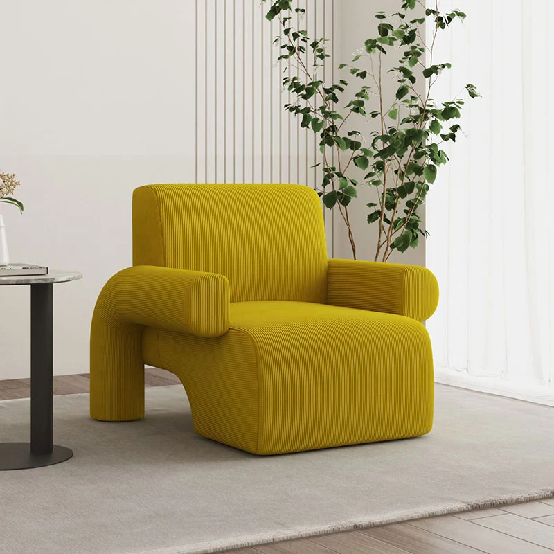 Modern Luxury Corduroy Tech Sherpa Fabric Solid Wood Rounded Square Accent Chair With Backrest Armrests For Living Room
