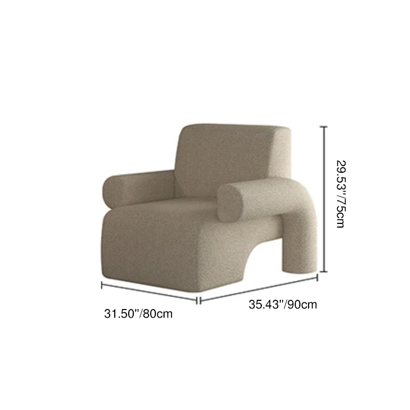 Modern Luxury Corduroy Tech Sherpa Fabric Solid Wood Rounded Square Accent Chair With Backrest Armrests For Living Room