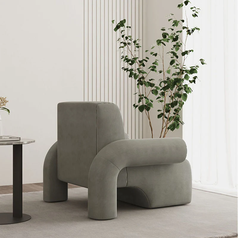 Modern Luxury Corduroy Tech Sherpa Fabric Solid Wood Rounded Square Accent Chair With Backrest Armrests For Living Room