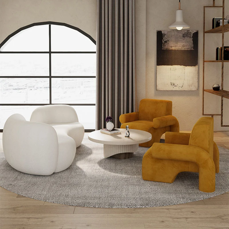 Modern Luxury Corduroy Tech Sherpa Fabric Solid Wood Rounded Square Accent Chair With Backrest Armrests For Living Room