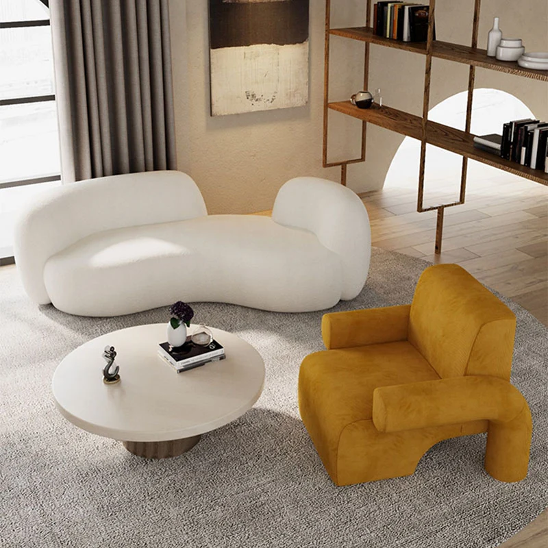 Modern Luxury Corduroy Tech Sherpa Fabric Solid Wood Rounded Square Accent Chair With Backrest Armrests For Living Room