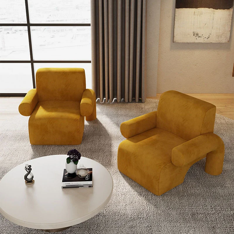 Modern Luxury Corduroy Tech Sherpa Fabric Solid Wood Rounded Square Accent Chair With Backrest Armrests For Living Room