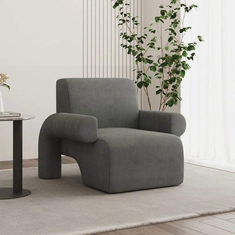 Modern Luxury Corduroy Tech Sherpa Fabric Solid Wood Rounded Square Accent Chair With Backrest Armrests For Living Room