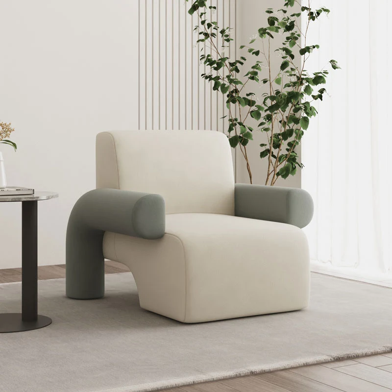 Modern Luxury Corduroy Tech Sherpa Fabric Solid Wood Rounded Square Accent Chair With Backrest Armrests For Living Room