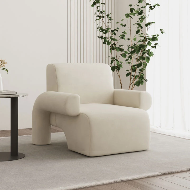 Modern Luxury Corduroy Tech Sherpa Fabric Solid Wood Rounded Square Accent Chair With Backrest Armrests For Living Room