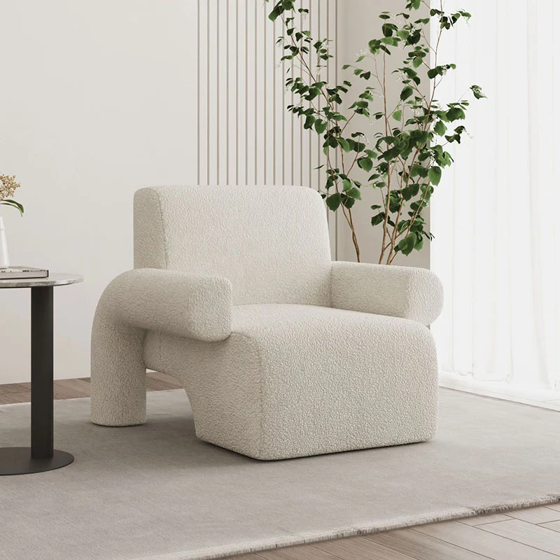 Modern Luxury Corduroy Tech Sherpa Fabric Solid Wood Rounded Square Accent Chair With Backrest Armrests For Living Room