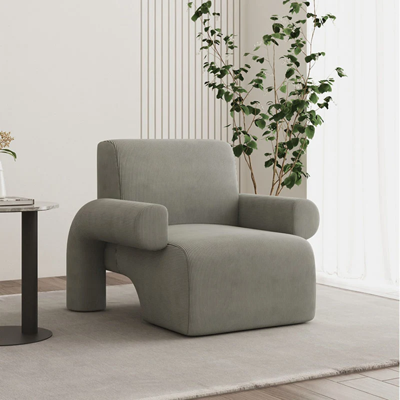 Modern Luxury Corduroy Tech Sherpa Fabric Solid Wood Rounded Square Accent Chair With Backrest Armrests For Living Room