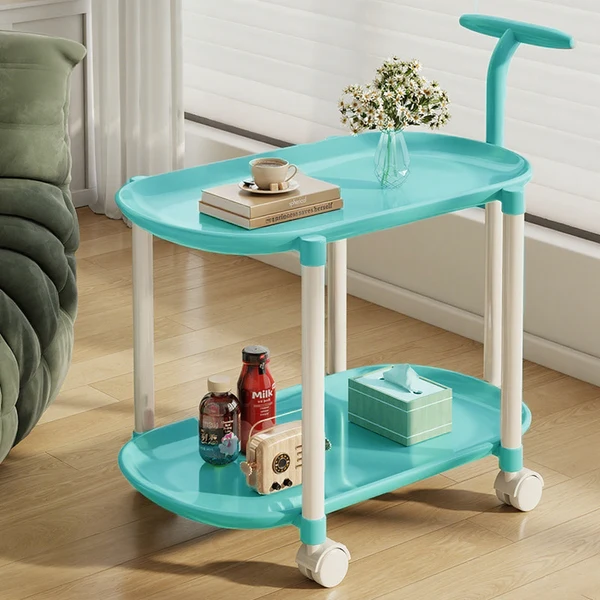 Modern Minimalist Carbon Steel ABS Mobile Oval Side Table With 3-Tier For Living Room