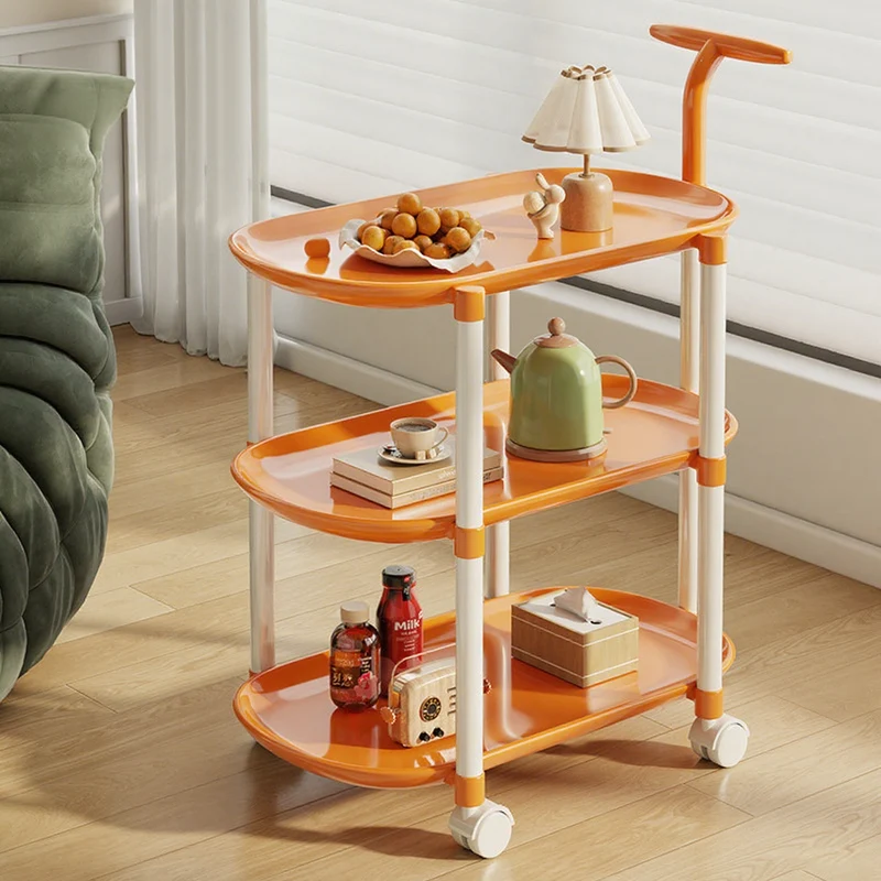 Modern Minimalist Carbon Steel ABS Mobile Oval Side Table With 3-Tier For Living Room