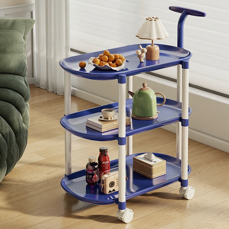 Modern Minimalist Carbon Steel ABS Mobile Oval Side Table With 3-Tier For Living Room