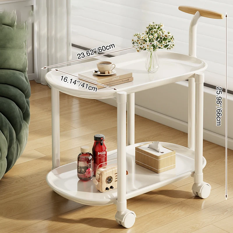 Modern Minimalist Carbon Steel ABS Mobile Oval Side Table With 3-Tier For Living Room