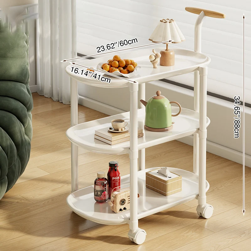 Modern Minimalist Carbon Steel ABS Mobile Oval Side Table With 3-Tier For Living Room