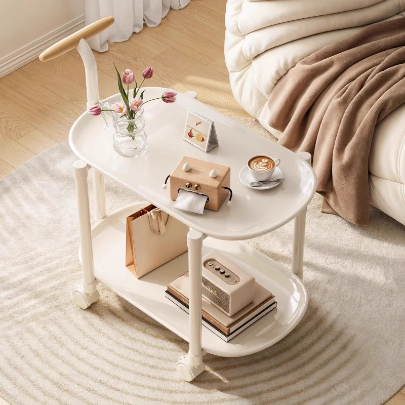Modern Minimalist Carbon Steel ABS Mobile Oval Side Table With 3-Tier For Living Room