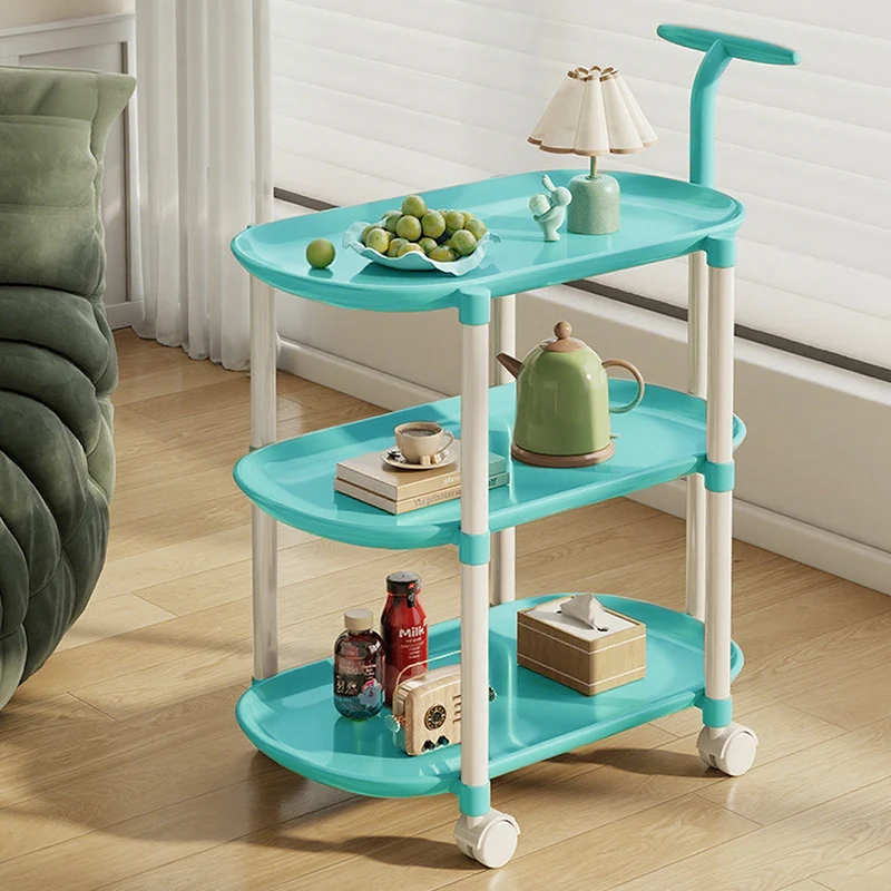 Modern Minimalist Carbon Steel ABS Mobile Oval Side Table With 3-Tier For Living Room