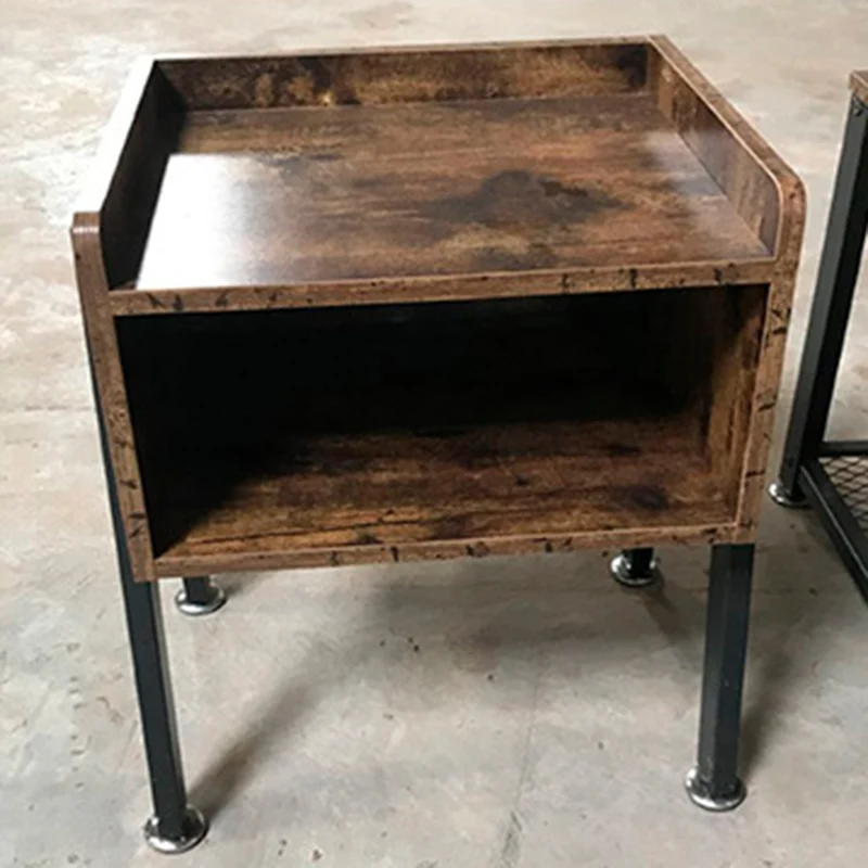 Traditional Vintage Medium Density Fiberboard Metal Square Nightstand With 2-Tier For Bedroom