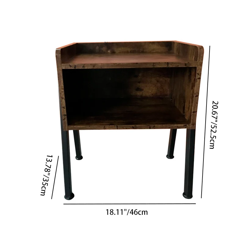 Traditional Vintage Medium Density Fiberboard Metal Square Nightstand With 2-Tier For Bedroom