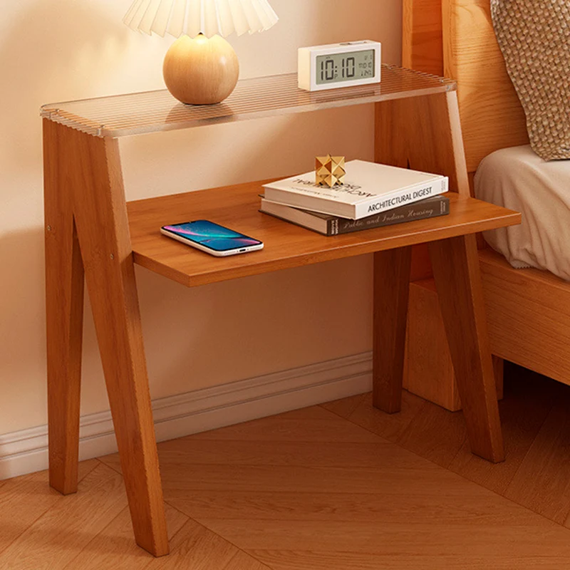 Traditional Vintage Glass Bamboo Rectangular Nightstand 2-Tier For Bedroom