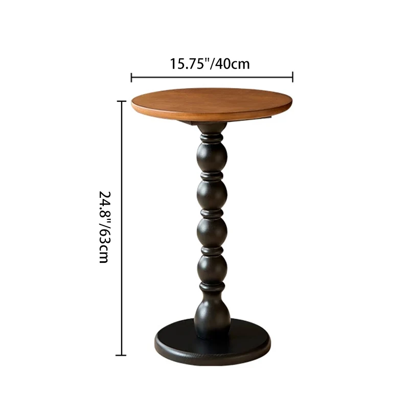 Traditional French Red Oak Wood Round Roman Column End Table 1-Tier For Living Room