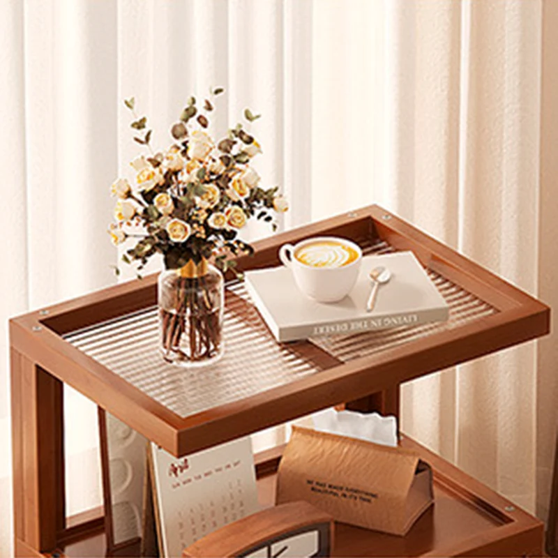 Traditional Vintage Bamboo MDF ABS Acrylic Movable Square Side Table With 2 Drawers For Living Room