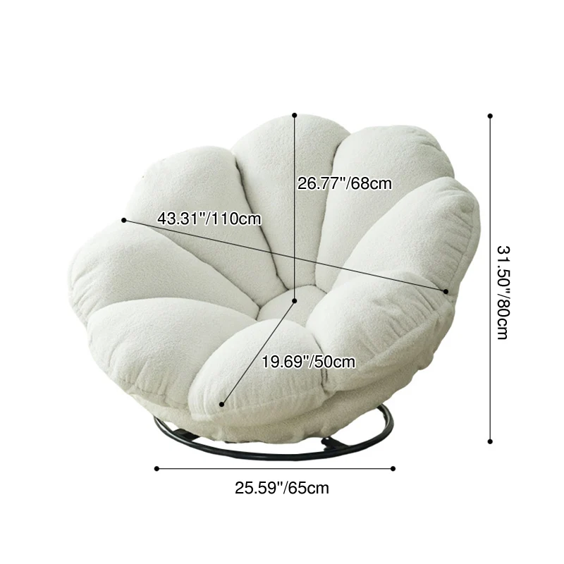 Contemporary Creative Plush Fabric & Iron Petal Swivel Accent Chair With Backrest For Living Room & Bedroom