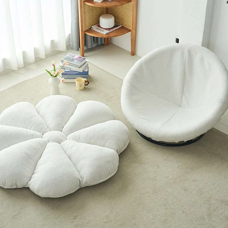 Contemporary Creative Plush Fabric & Iron Petal Swivel Accent Chair With Backrest For Living Room & Bedroom