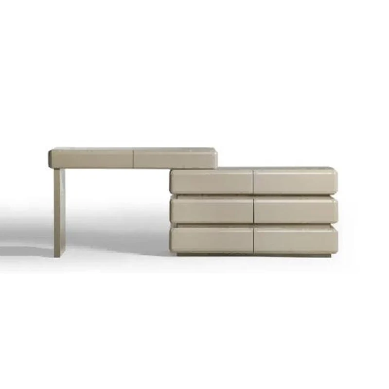 Modern Minimalist Khaki Makeup Vanity With 5/8-Drawer Chest - Solid Wood Plywood Dresser & Makeup Desk For Bedroom